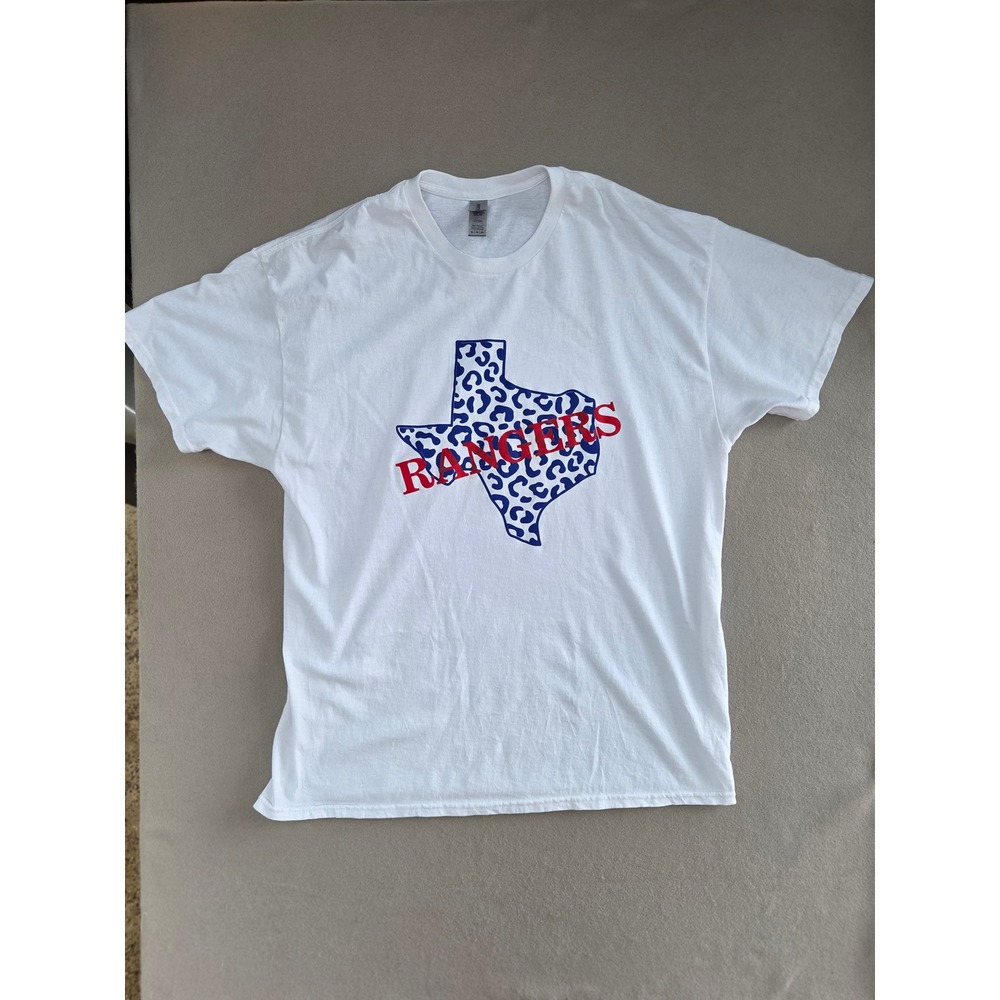 Gildan Texas Rangers Leopard Print State Graphic T-Shirt White XL